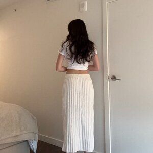 Free People Cream Ribbed Maxi Skirt